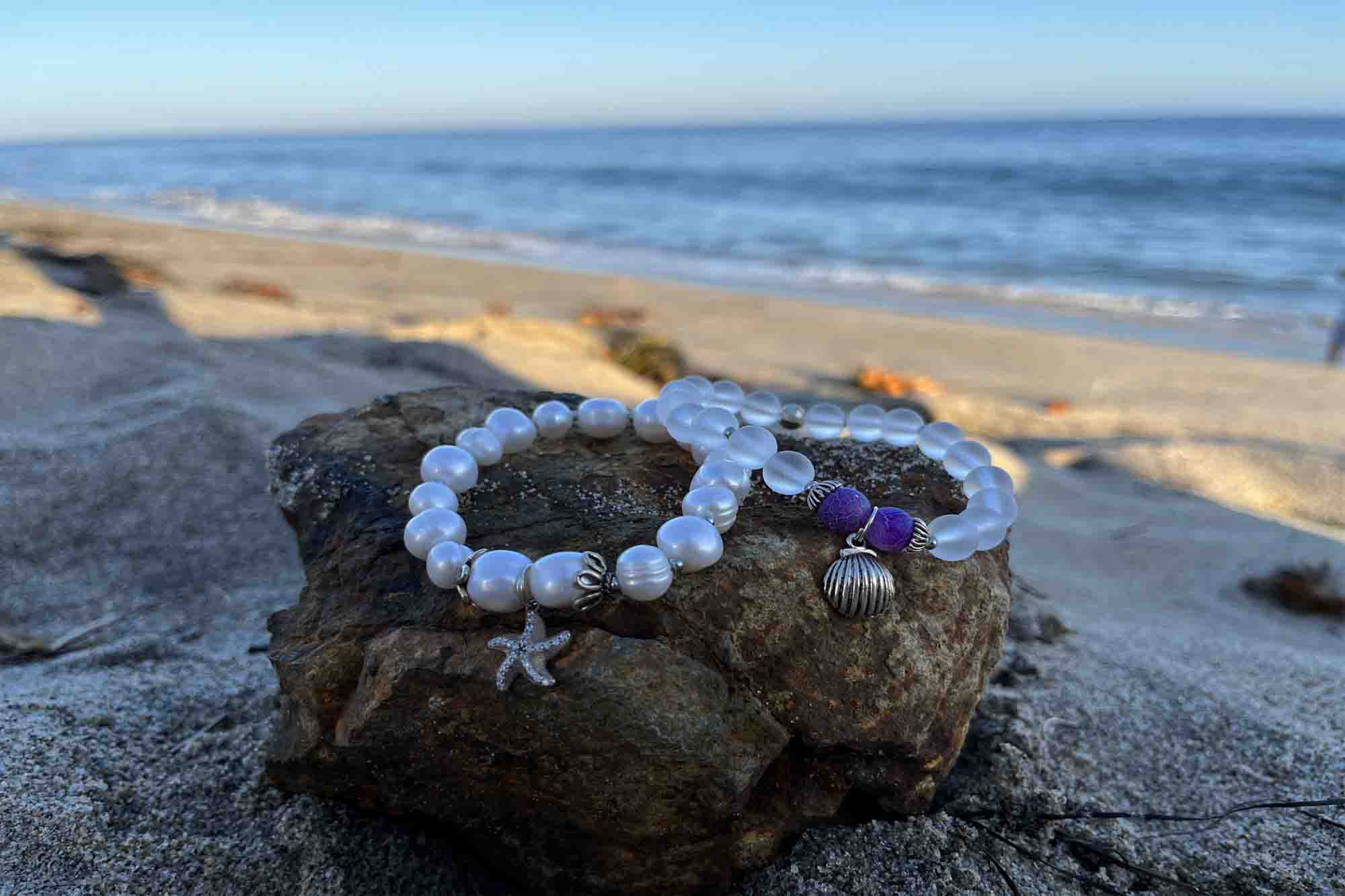Womens beaded bracelet healing stone bracelet pearl bracelet with sterling silver
