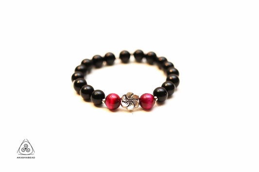 Black onyx with fuchsia Tiger eye beaded bracelet  Natural gem 8mm