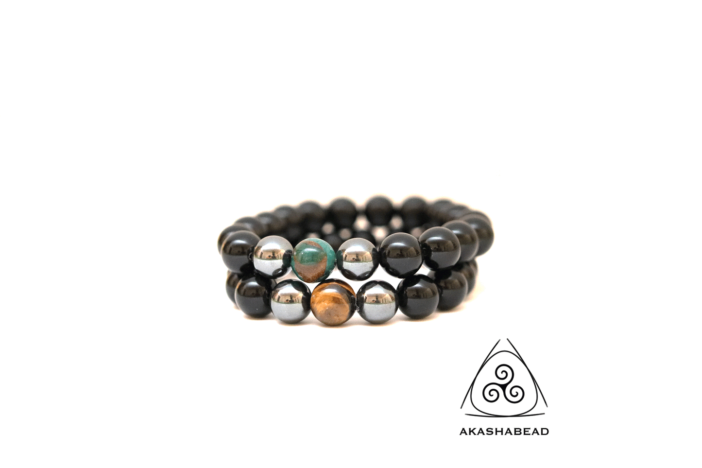 Balance Energy with Blue sky jasper, Onyx, Hematite and tiger eye 12 mm beads