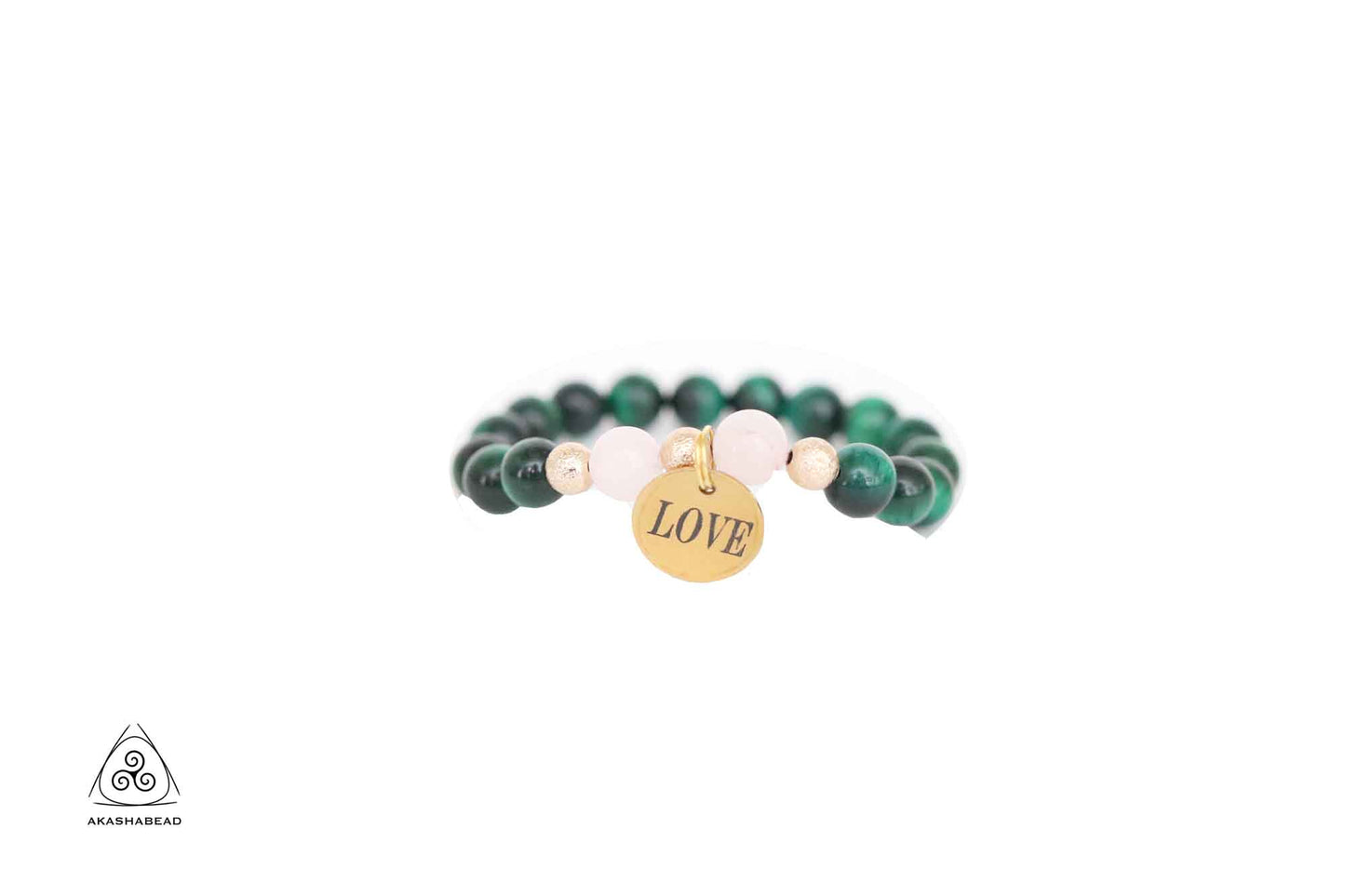 LOVE charm Natural green tiger eye with rose quartz  8mm