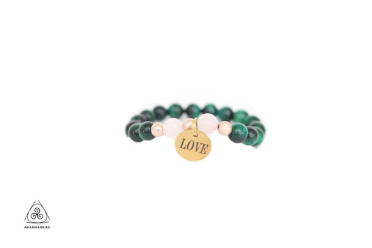 LOVE charm Natural green tiger eye with rose quartz  8mm