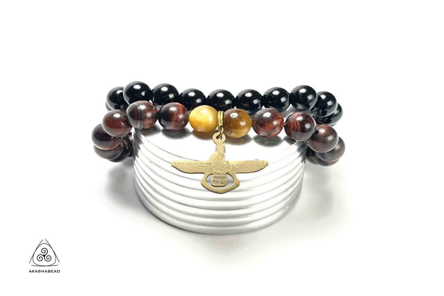 Farvahar men's beaded bracelet Black Onyx and red tiger eye