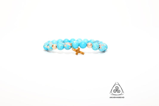 Blue Turquoise with Cross Charm to help reduce anxiety