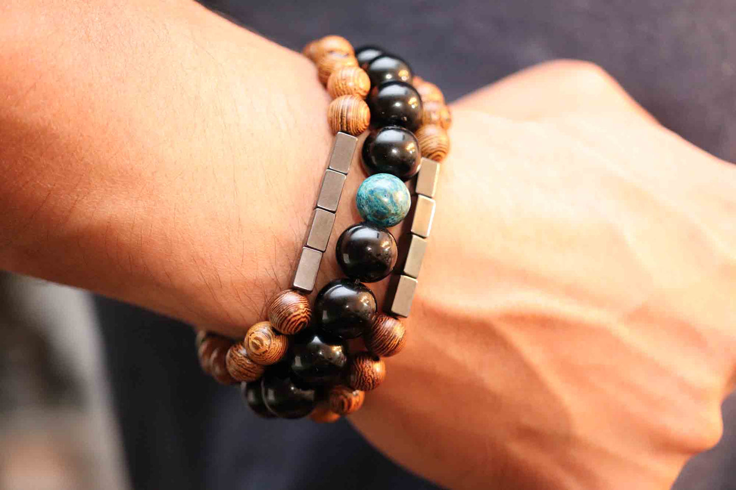 Natural Onyx with blue sky jasper to bring strength and wisdom