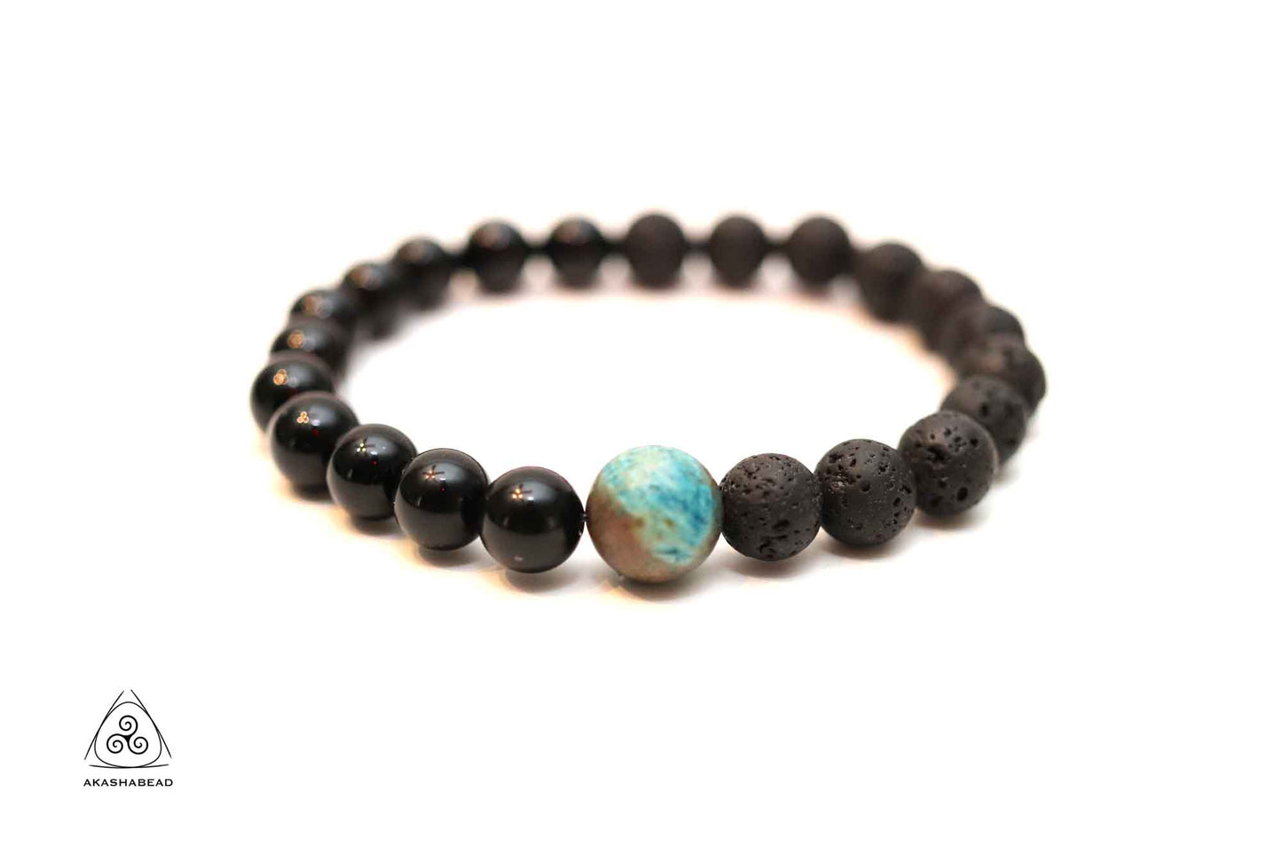 Sky Blue Jasper with Black Onyx and Lava beads