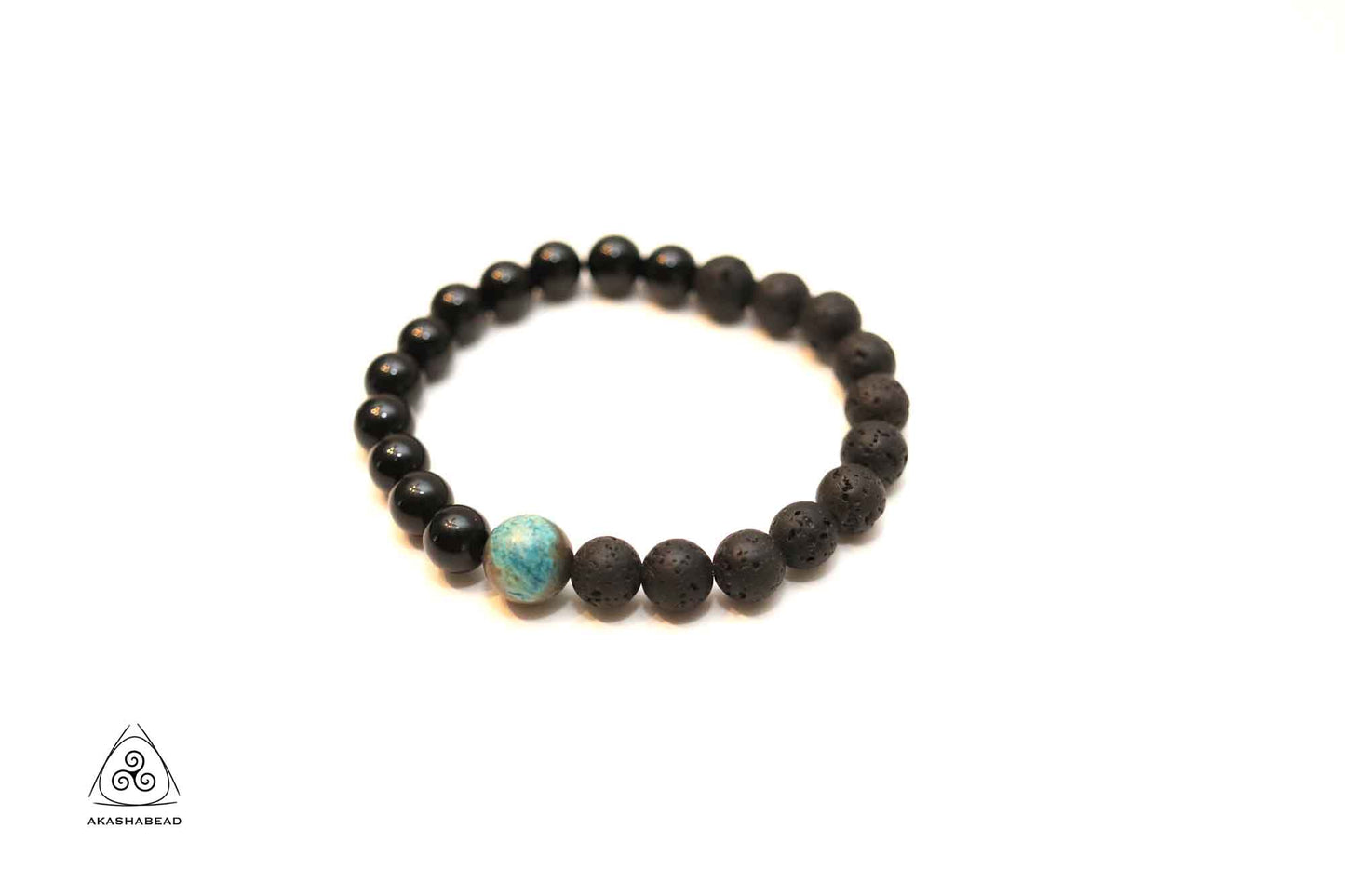 Sky Blue Jasper with Black Onyx and Lava beads