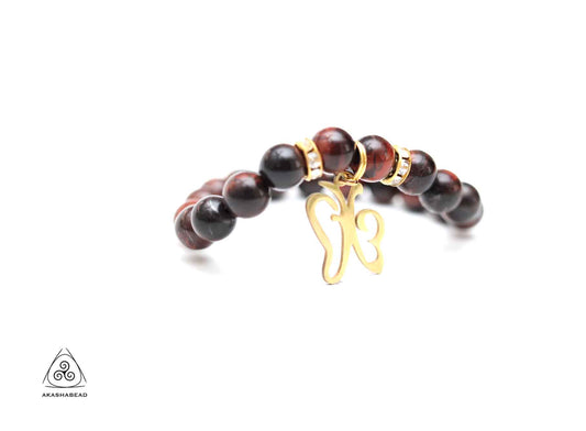 Natural Red Tiger eye Bracelet with Butterfly charm gold color 8mm