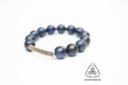 Natural Lapis Lazuli With gold color charm High quality stone | 12mm beads