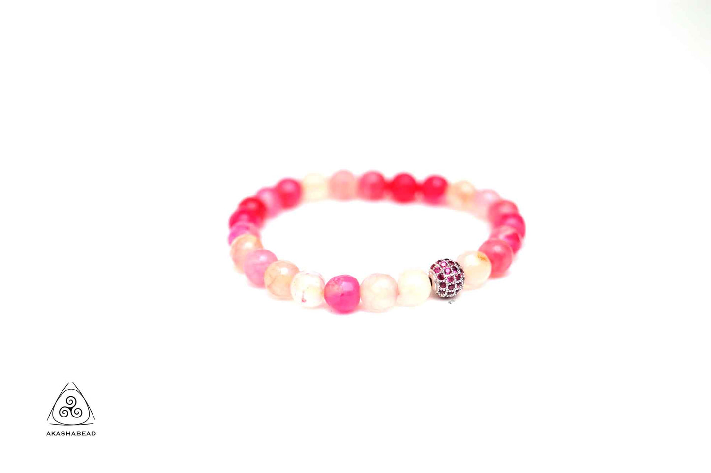 Pink agate natural stone women bracelet  8mm with charm