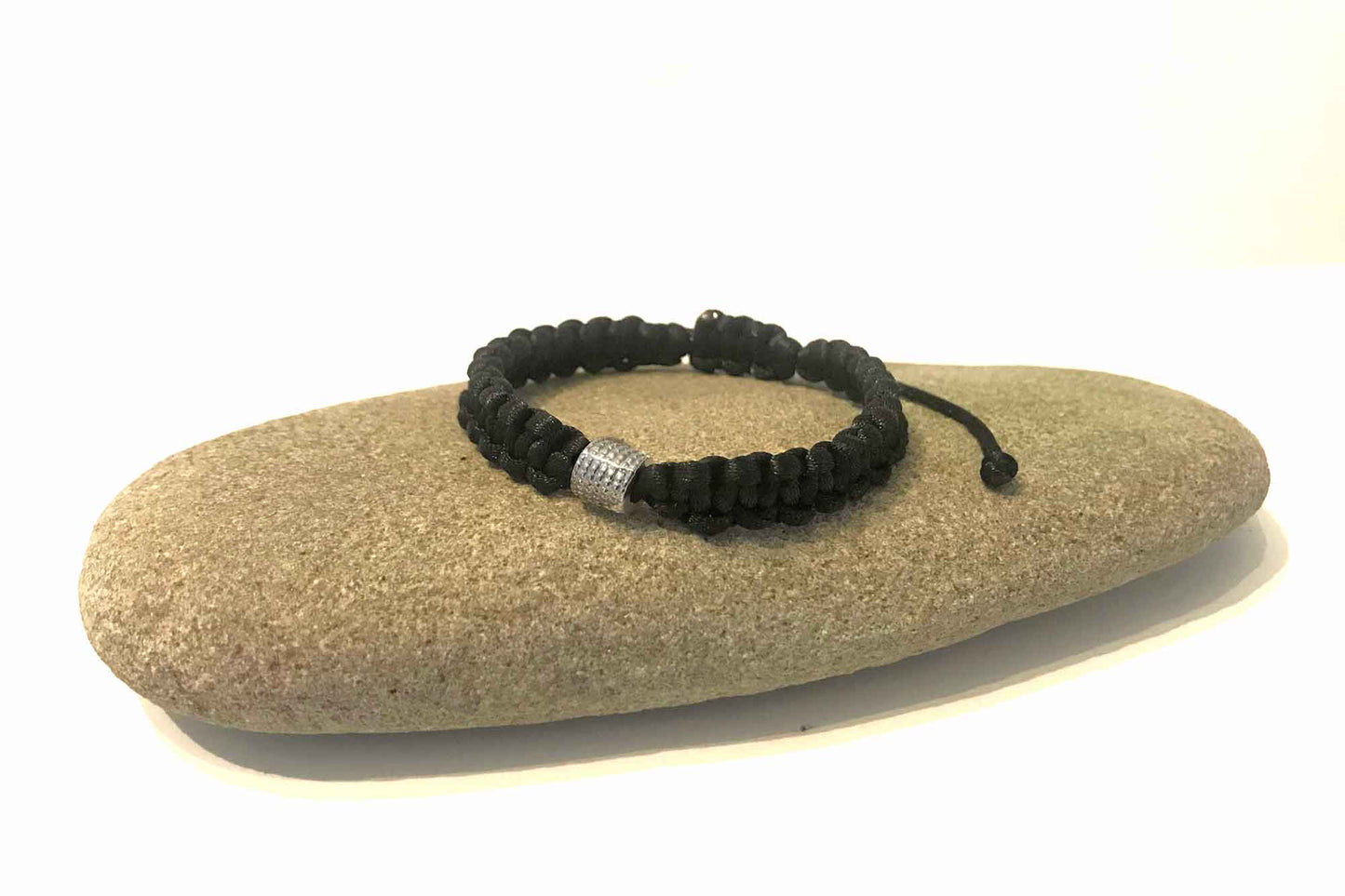 Black Braided Thick Bracelet with silver spacer