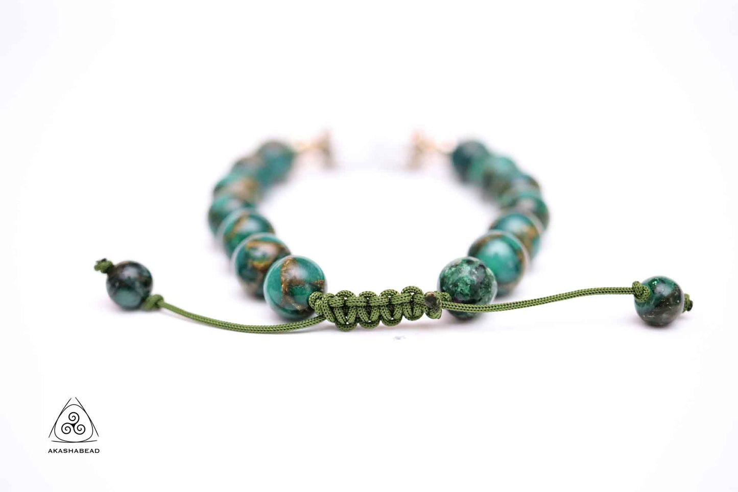 Sterling silver charm Natural Imperial Green Jasper and Howlite Stone adjustable bracelet 8mm