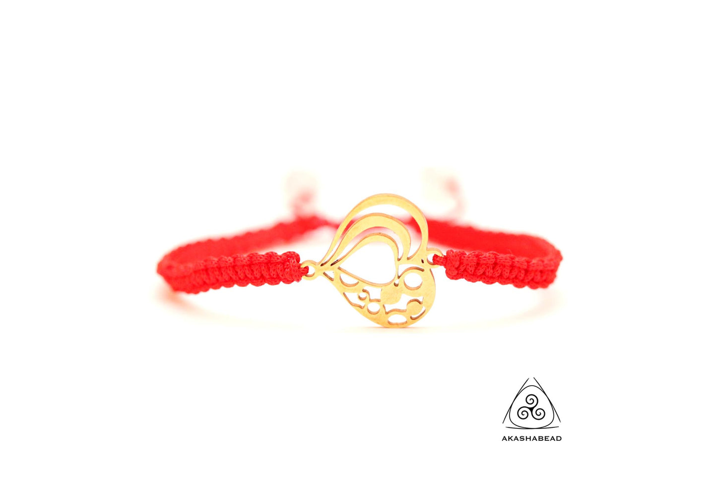 Stylish Red adjustable Braided Bracelet with Gorgeous Heart Gold color