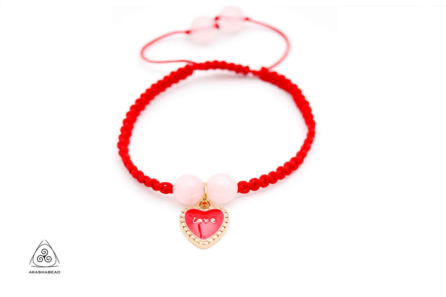 Love Adjustable Braided bracelet with heart charm and Natural Rose Quartz | 8mm stone