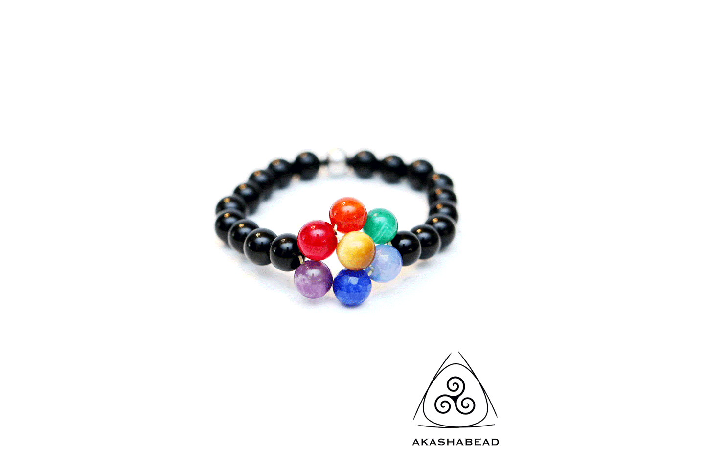 Chakra Flower bracelet Natural gemstone with Onyx stone