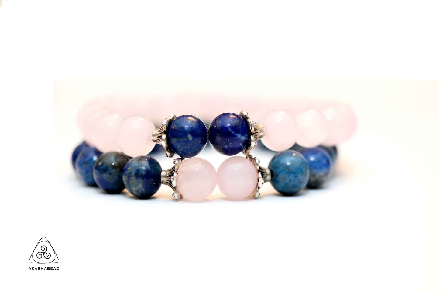 Sterling silver His & Her Trust Bracelet Lapis Lazuli & rose quartz