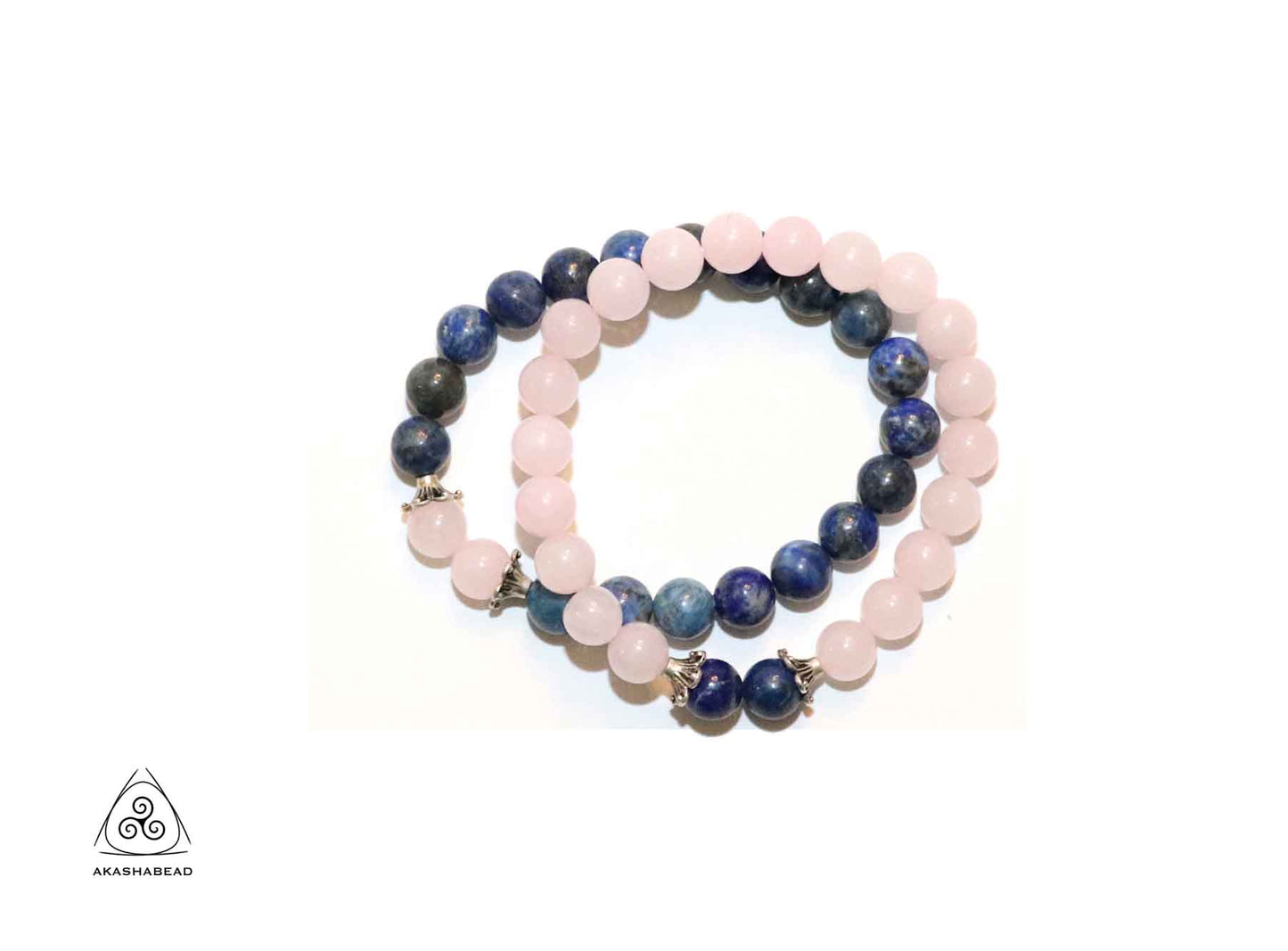 Sterling silver His & Her Trust Bracelet Lapis Lazuli & rose quartz