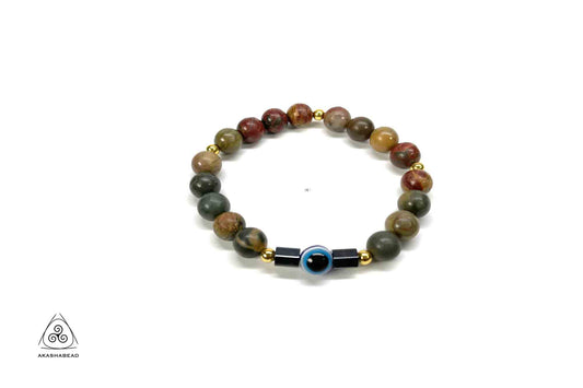 Picasso Jasper Evil Eye beaded bracelet with hematite 8mm