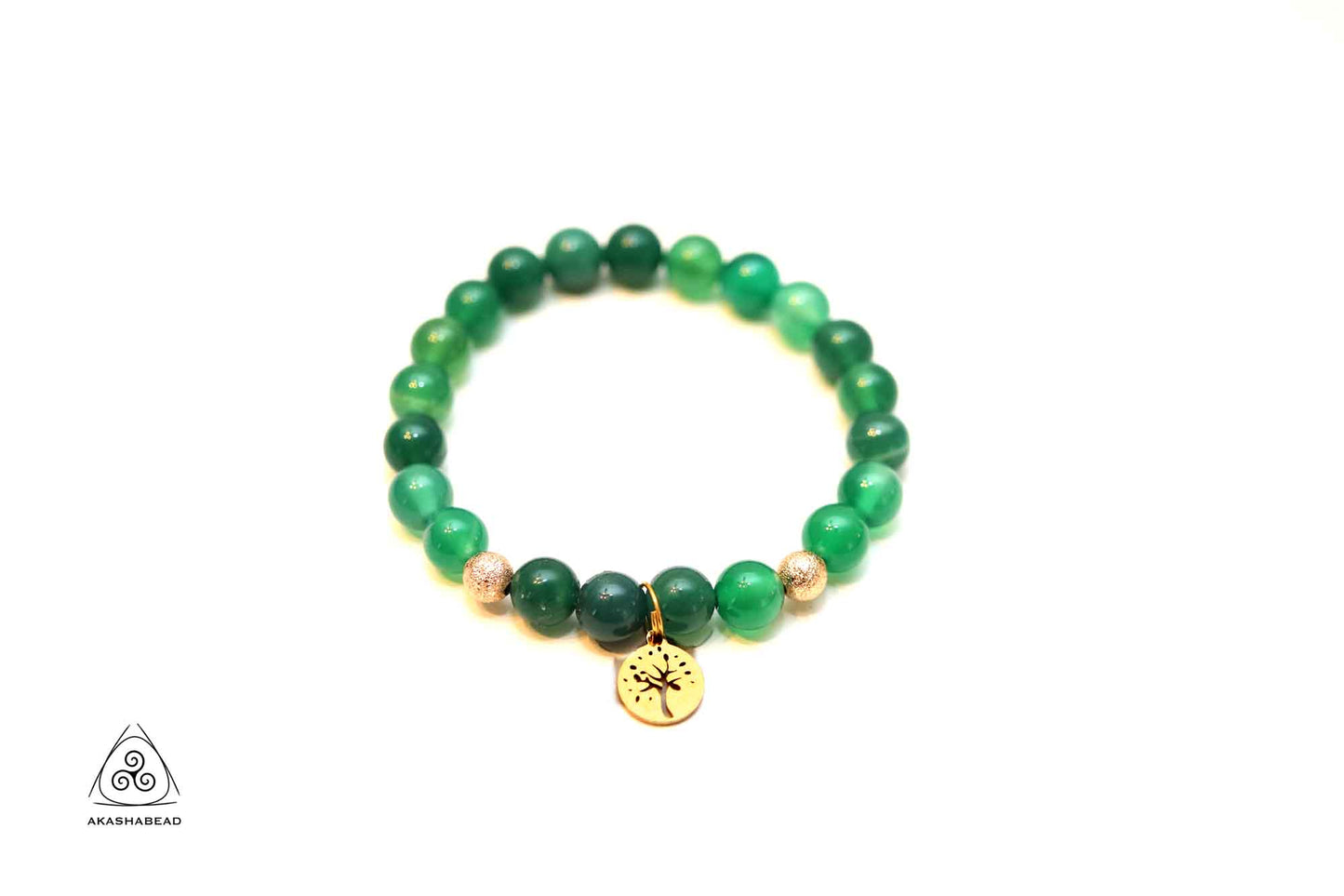 Natural Green Agate with palm charm 6mm