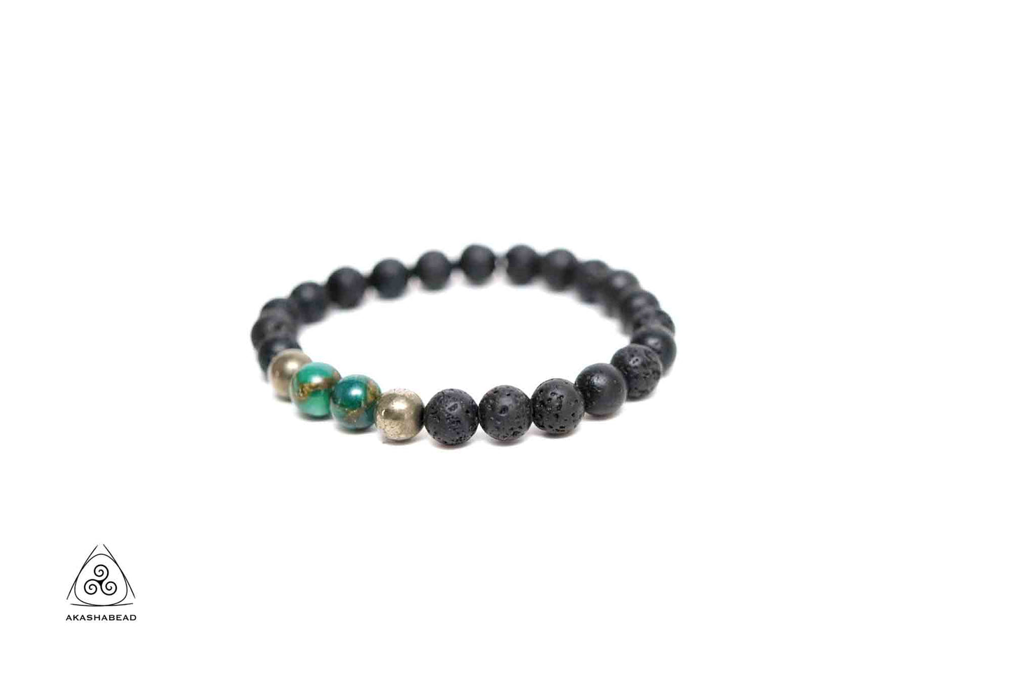 Natural Lava with Imperial Green Jasper and pyrite Bracelet 8mm