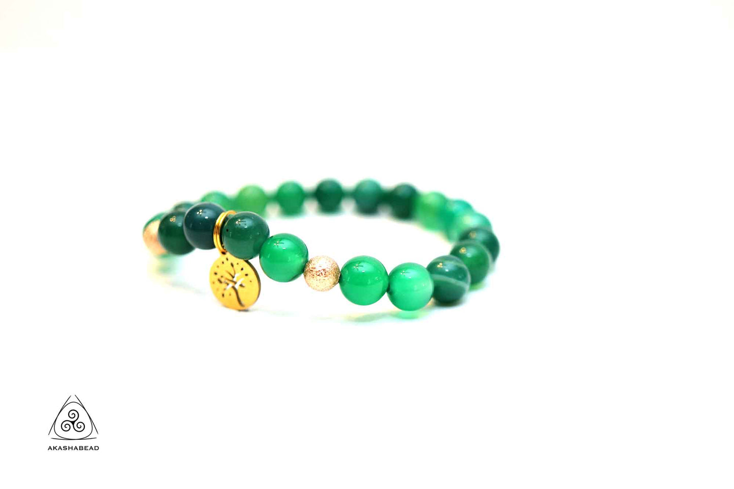 Natural Green Agate with palm charm 6mm