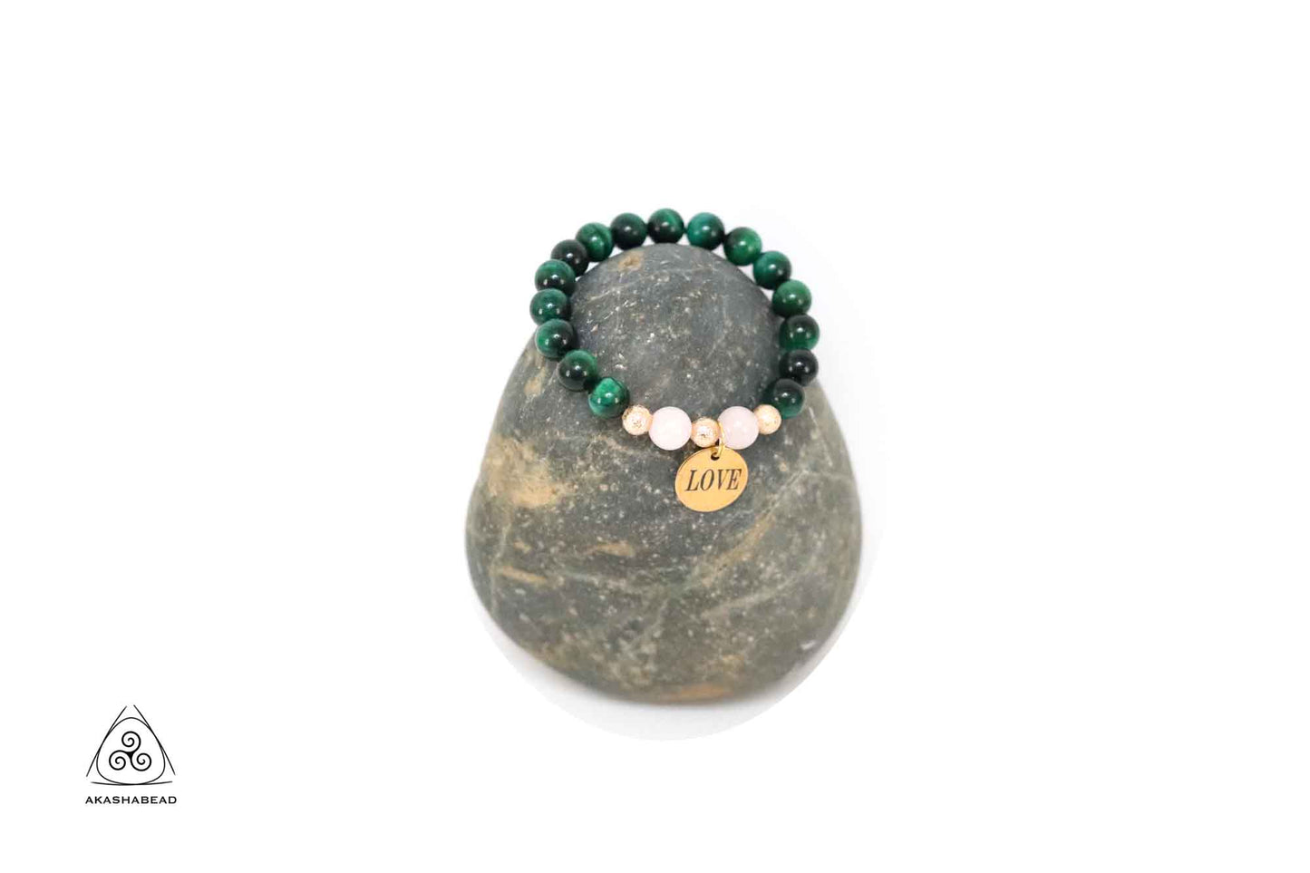 LOVE charm Natural green tiger eye with rose quartz  8mm