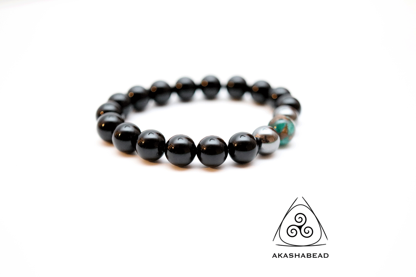 Balance Energy with Blue sky jasper, Onyx, Hematite and tiger eye   12 mm beads