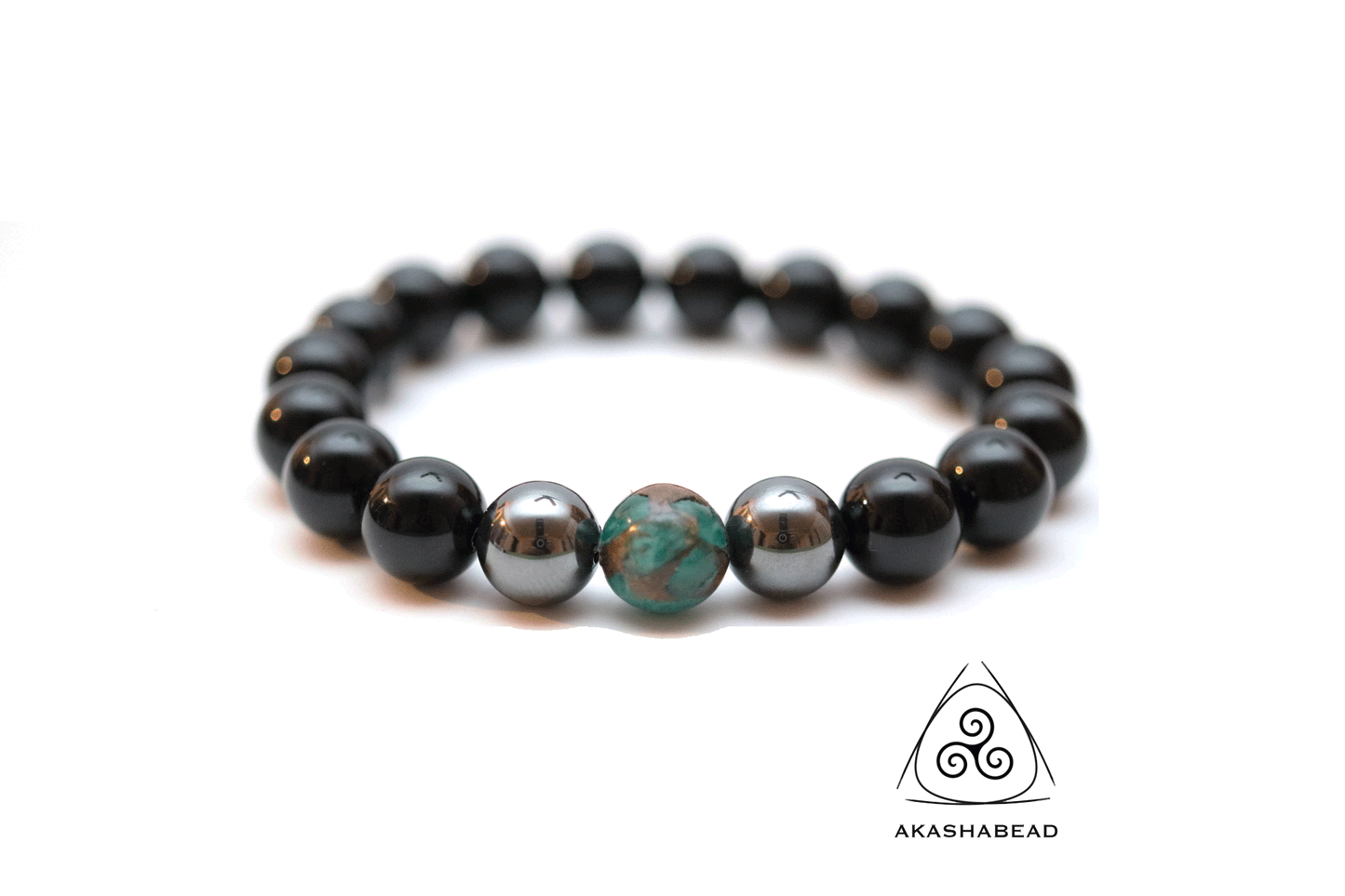 Balance Energy with Blue sky jasper, Onyx, Hematite and tiger eye   12 mm beads