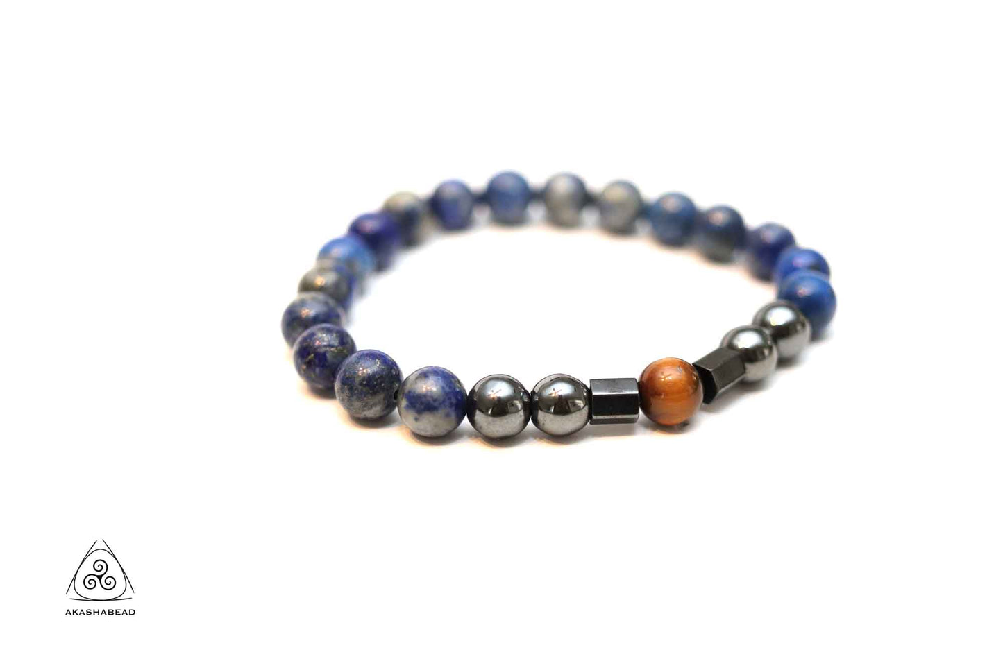 Natural Lapis Lazuli with Hematite and tiger eye 8mm