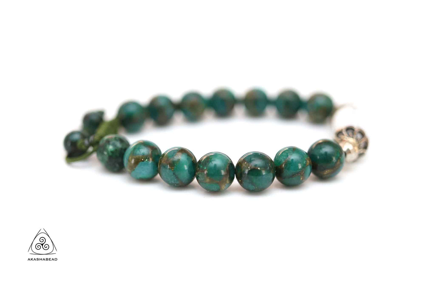 Sterling silver charm Natural Imperial Green Jasper and Howlite Stone adjustable bracelet 8mm