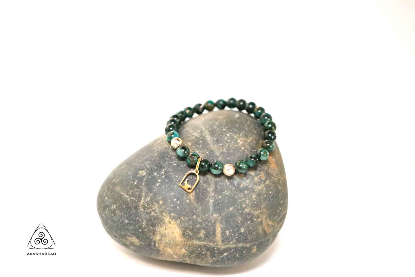 Natural green jasper with bird charm