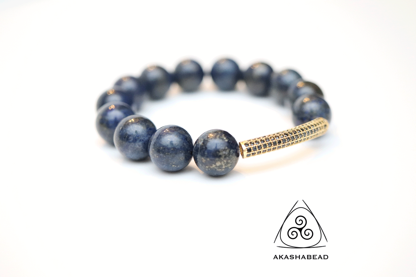 Natural Lapis Lazuli With gold color charm High quality stone | 12mm beads