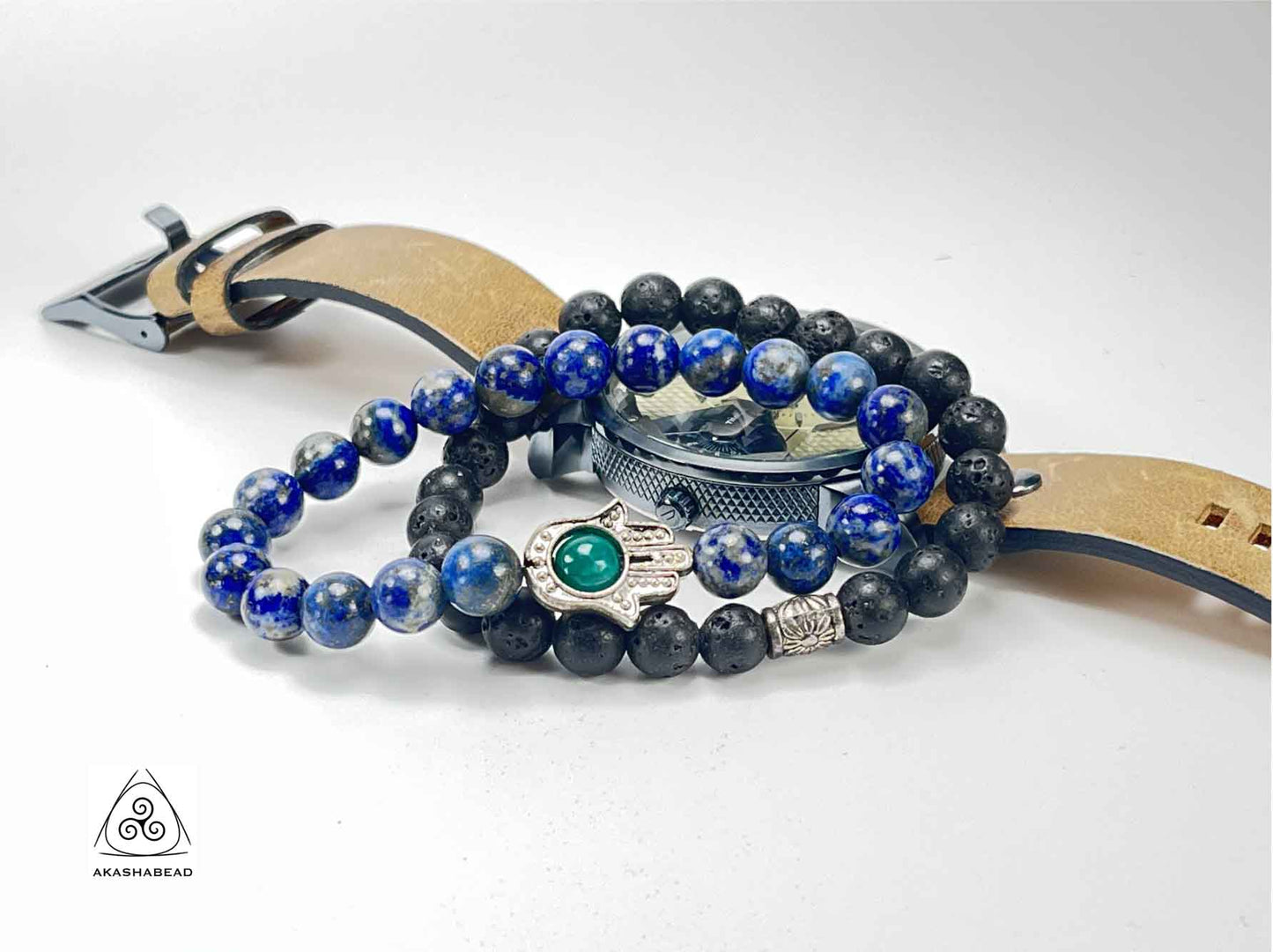 Hamsa hand with Lapis, jasper and lava