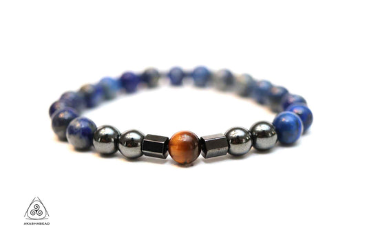 Natural Lapis Lazuli with Hematite and tiger eye 8mm