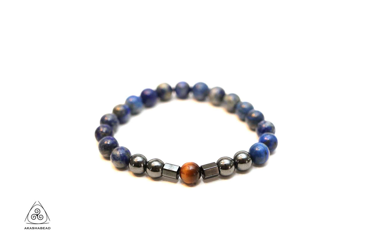 Natural Lapis Lazuli with Hematite and tiger eye 8mm