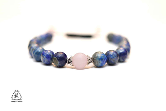 Lapis Lazuli with Sterling Silver and rose quartz beaded bracelet adjustable