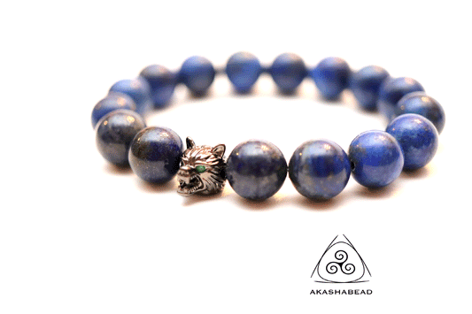 Natural Lapis stone with Wolf charm Strong MEN | Afghan Lapis Lazuli with pyrite