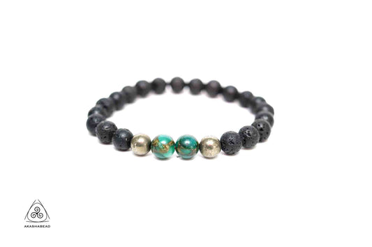 Natural Lava with Imperial Green Jasper and pyrite Bracelet 8mm