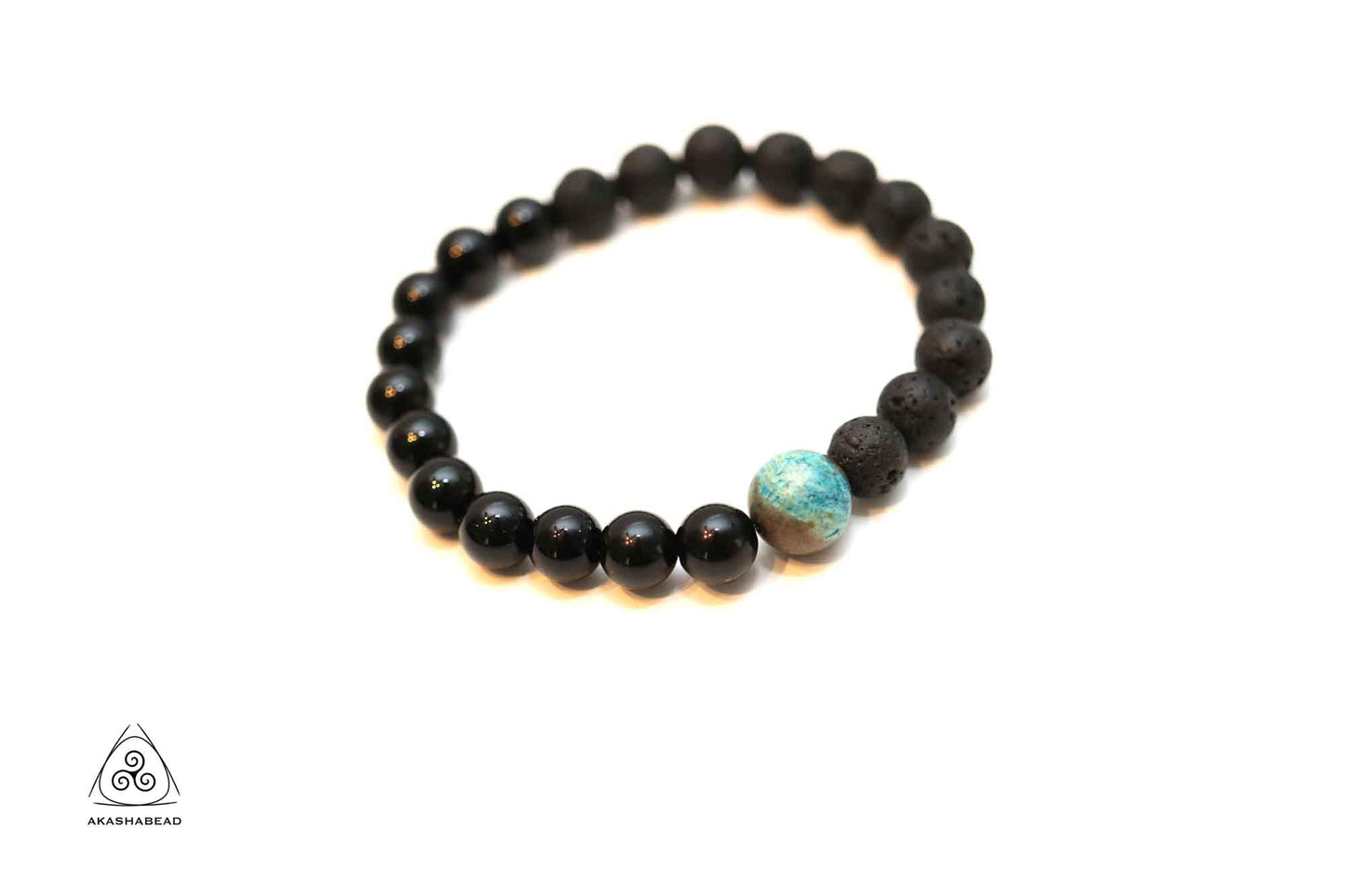 Sky Blue Jasper with Black Onyx and Lava beads