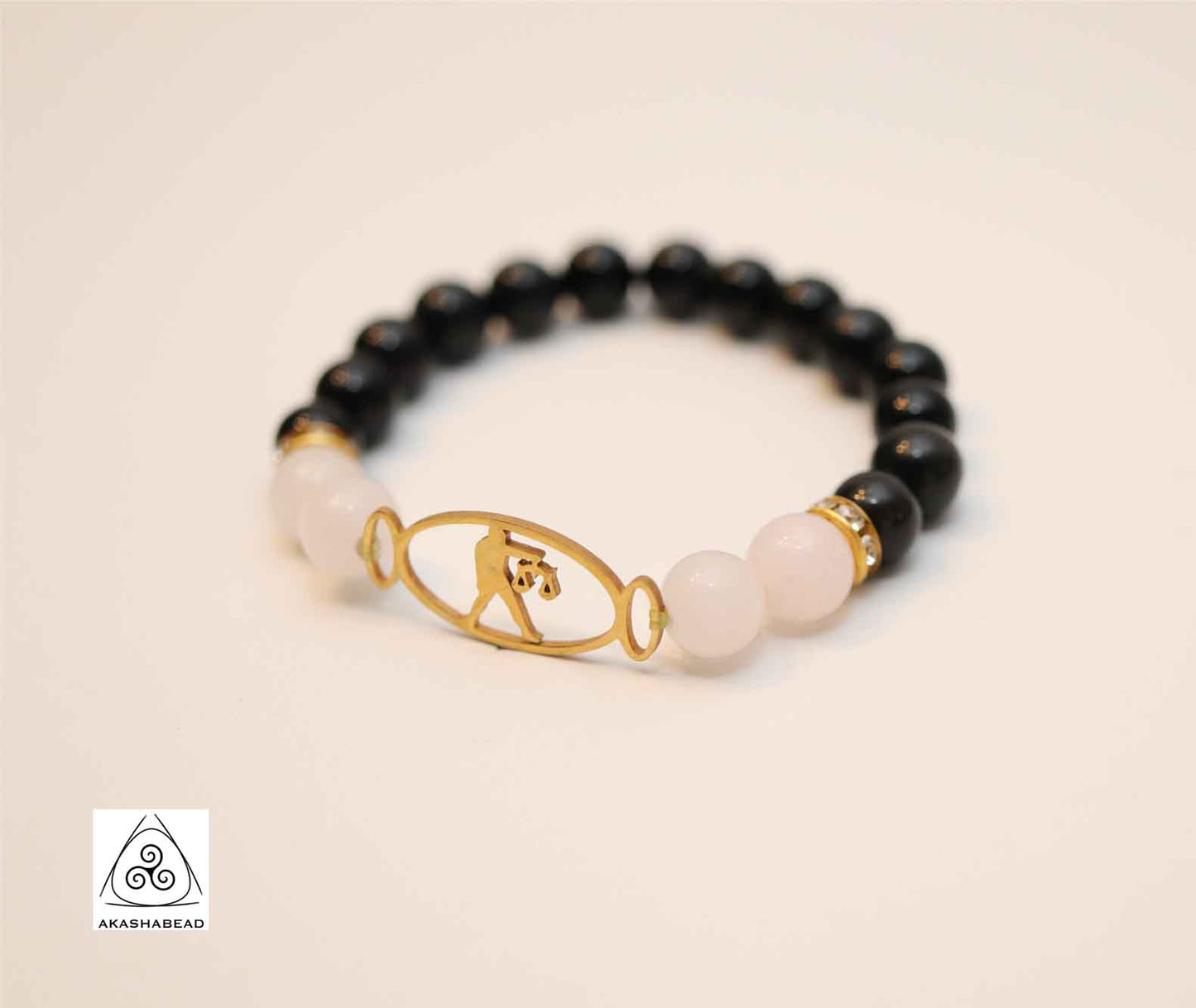 Libra Zodiac charm with Natural Onyx and Rose Quartz stone 8mm