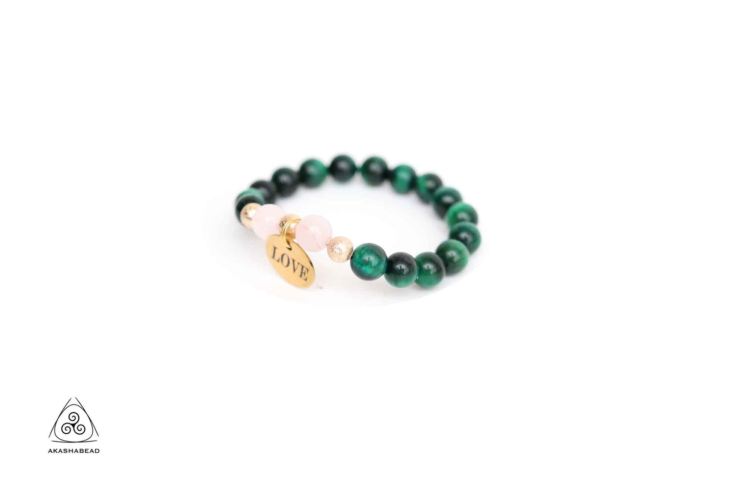 LOVE charm Natural green tiger eye with rose quartz  8mm