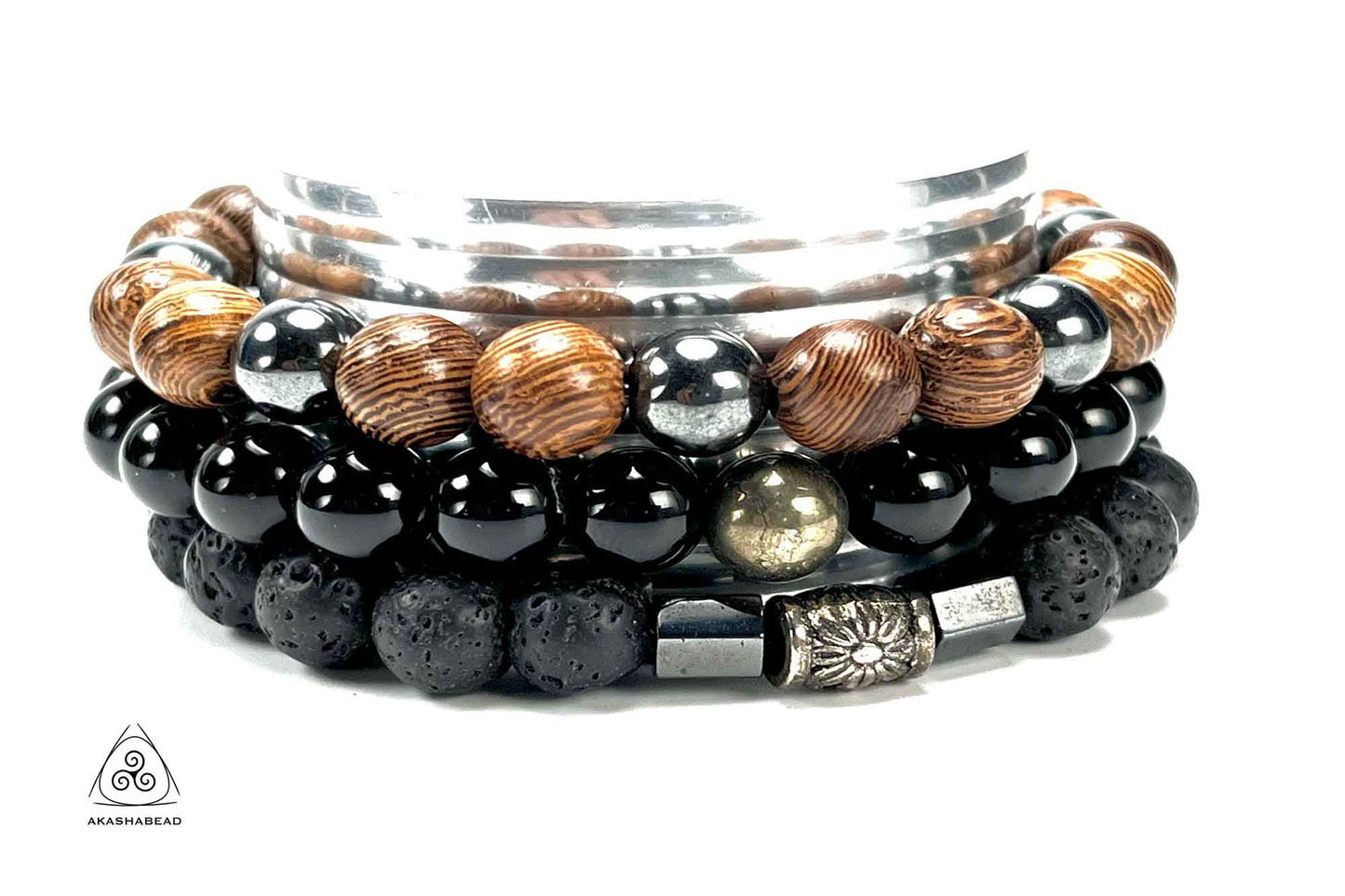 Men's - Black Onyx Lava rock with Hematite set