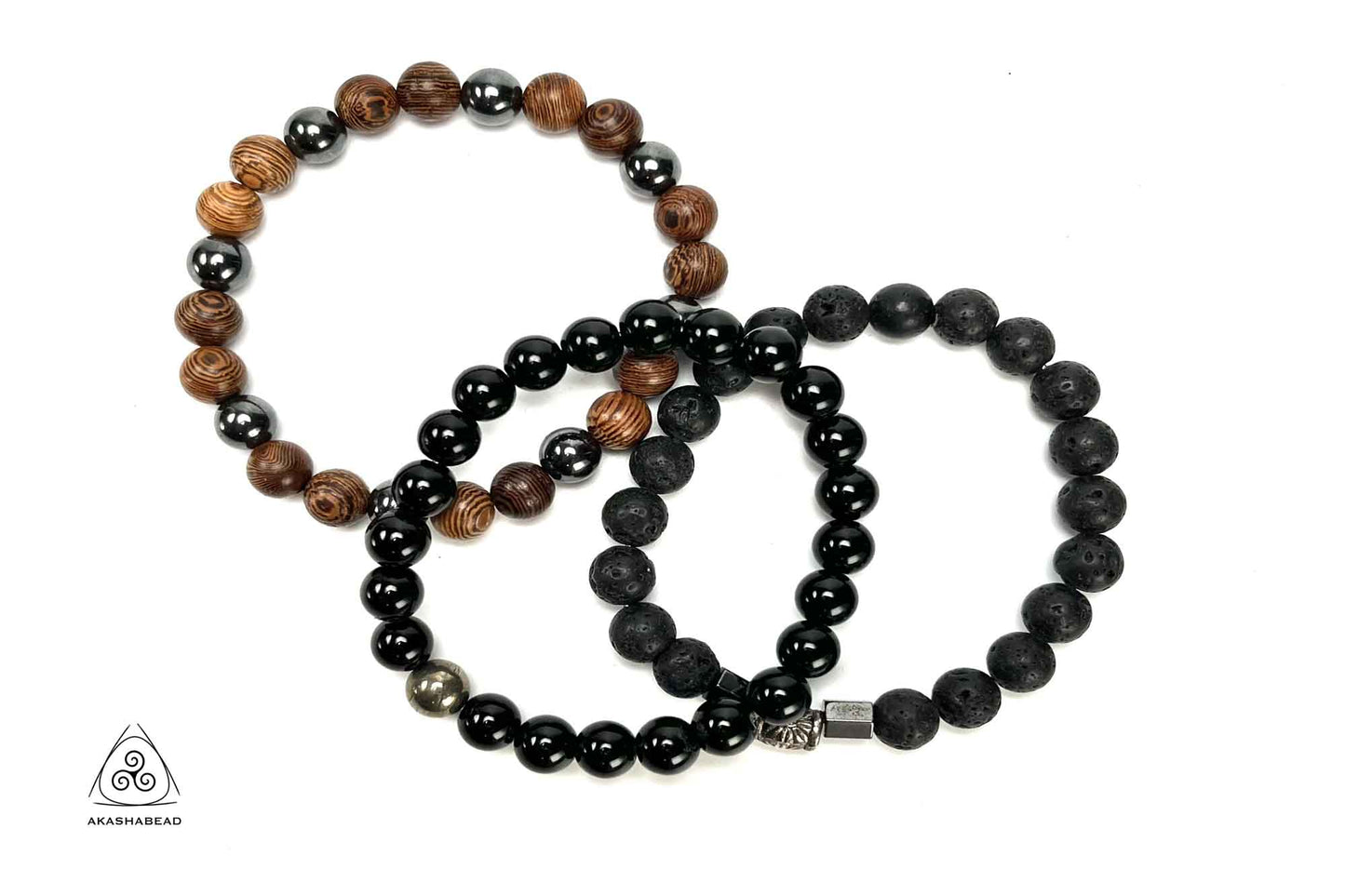 Men's - Black Onyx Lava rock with Hematite set