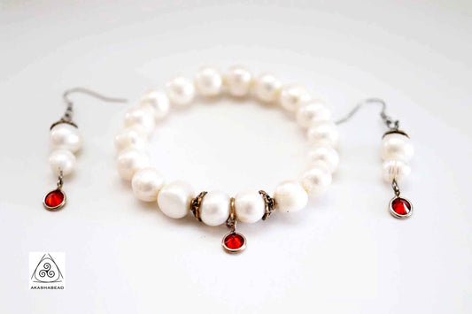 Stylish freshwater Cultured white Pearl bracelet with ear-rings and Sterling silver 925 spacer