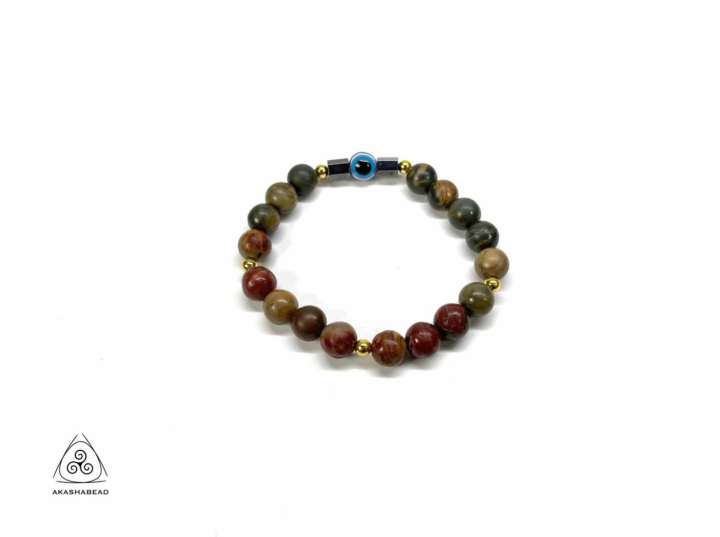 Picasso Jasper Evil Eye beaded bracelet with hematite 8mm