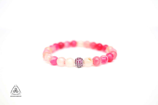 Pink agate natural stone women bracelet  8mm with charm