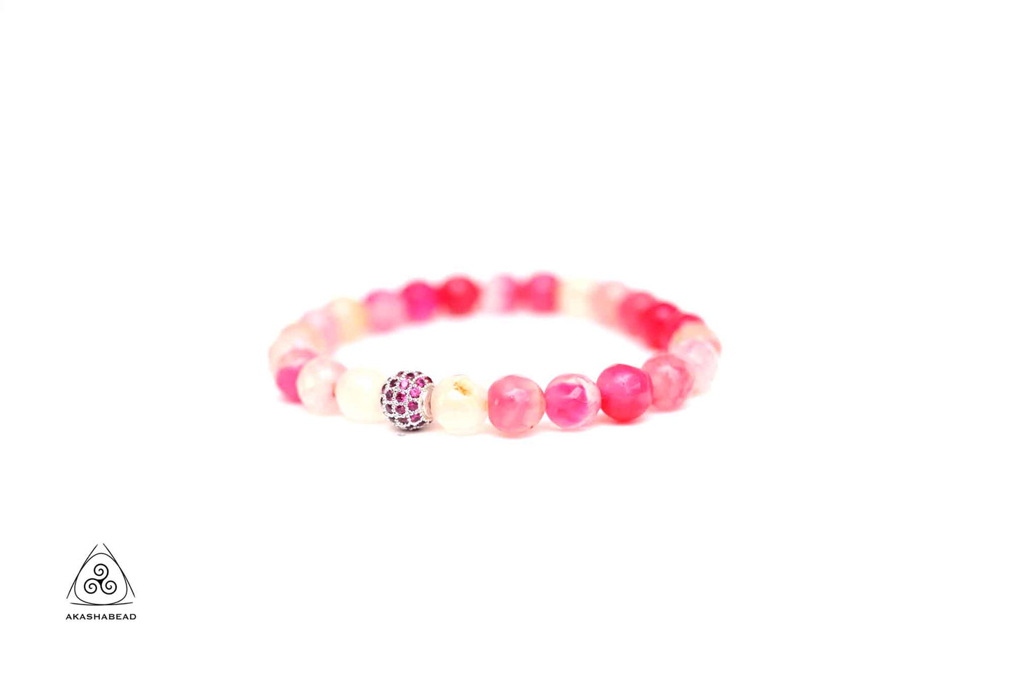 Pink agate natural stone women bracelet  8mm with charm