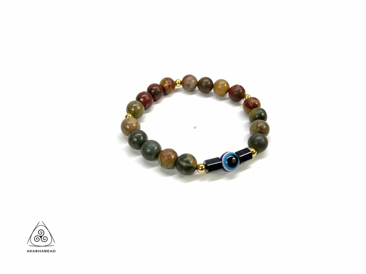 Picasso Jasper Evil Eye beaded bracelet with hematite 8mm