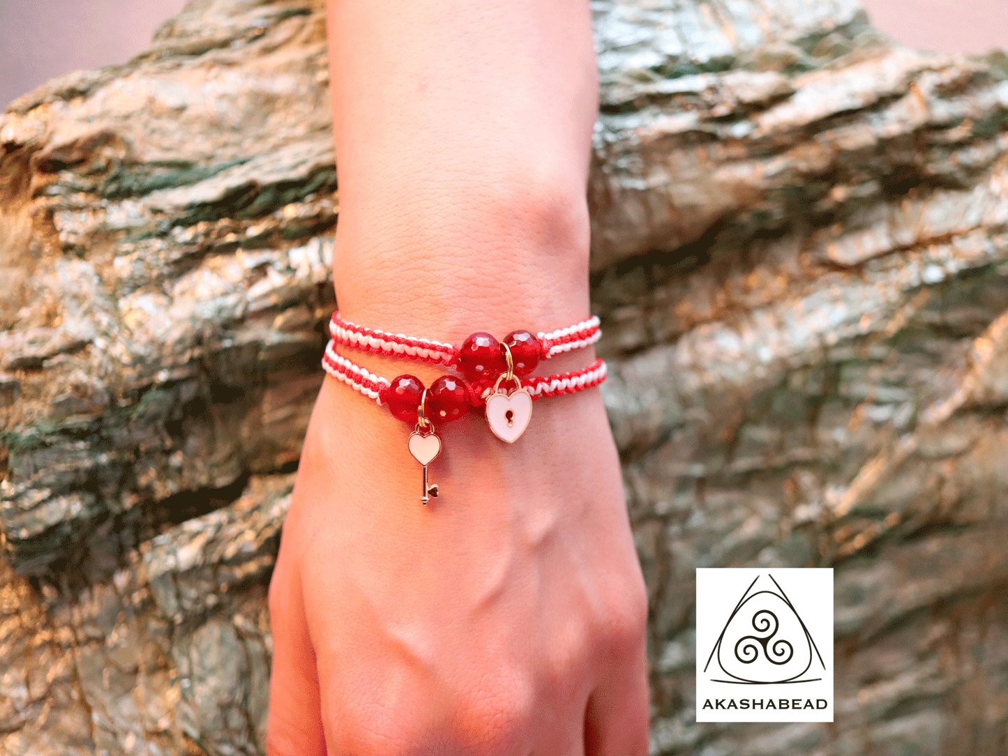 Adjustable braided red ruby with lock and key charm | anti negative energy