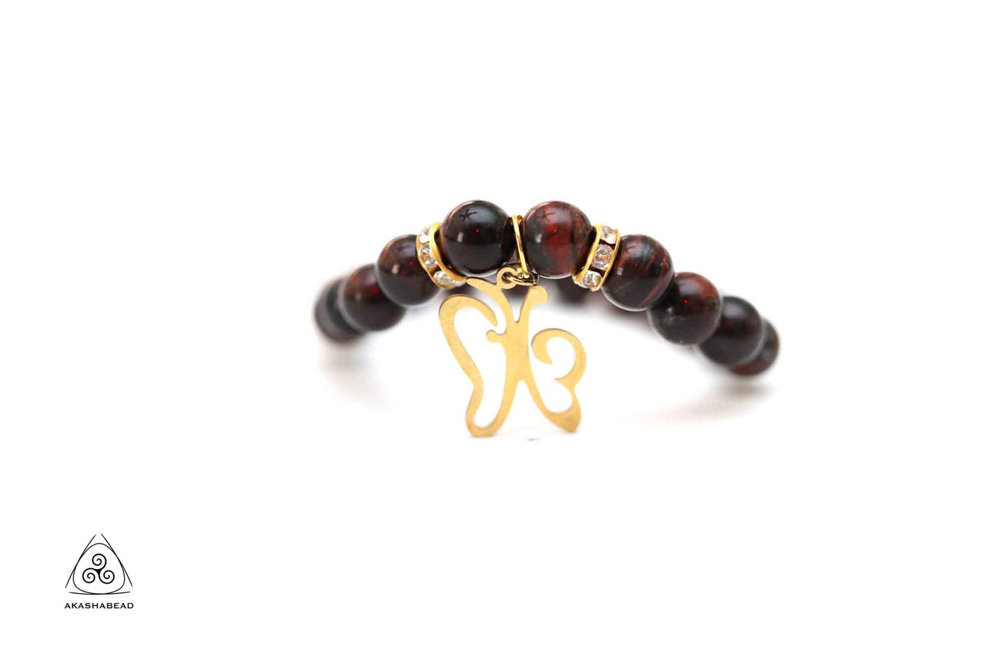 Natural Red Tiger eye Bracelet with Butterfly charm gold color 8mm