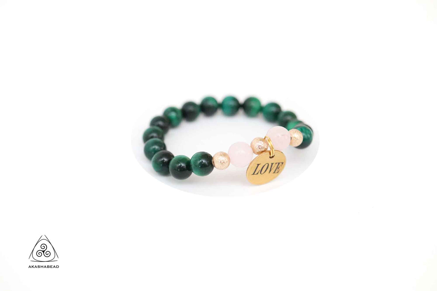 LOVE charm Natural green tiger eye with rose quartz  8mm